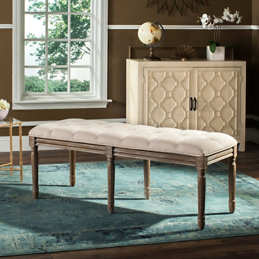 Rocha 19'' H French Brasserie Tufted Traditional Rustic Wood Bench