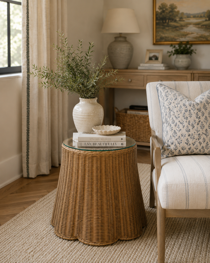 Hylda Round Rattan Accent Table Natural
