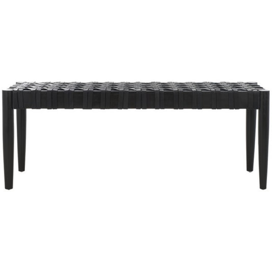 Walda Leather Woven Bench