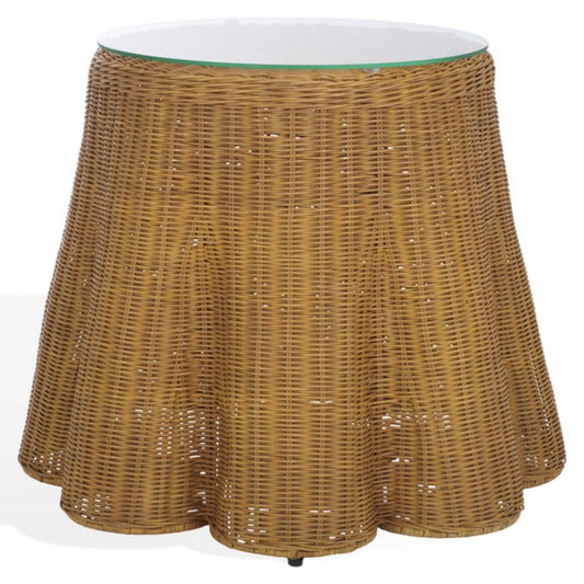 Hylda Round Rattan Accent Table Natural