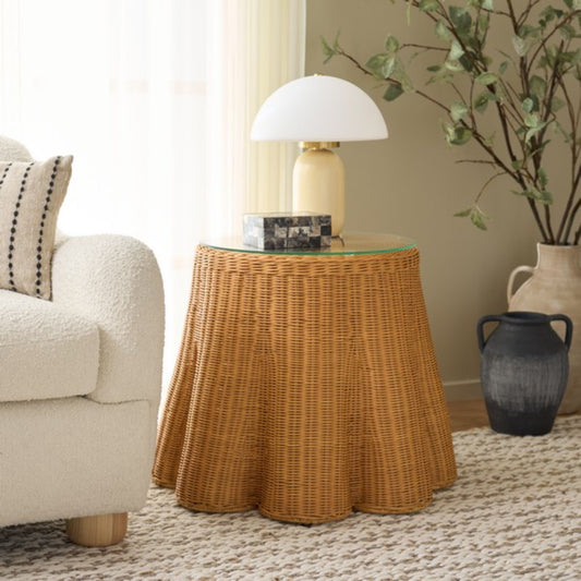 Hylda Round Rattan Accent Table Natural