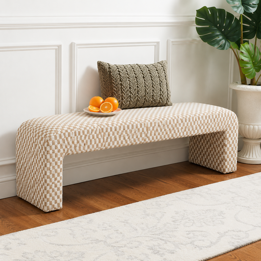 Caralynn Checkered Fabric Bench