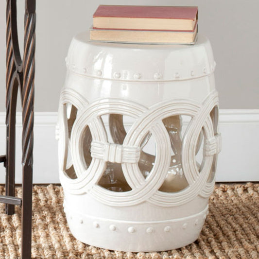 Antique White Double Coin Ceramic Stool