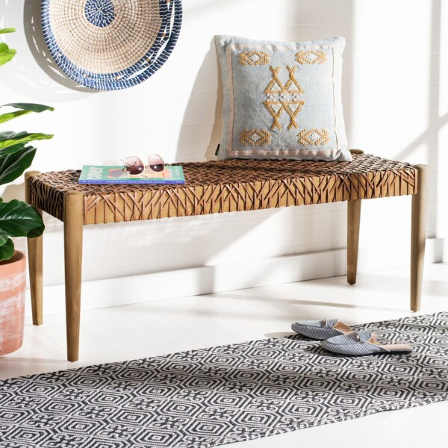 Bandelier Leather Weave Bench