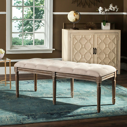 Rocha 19'' H French Brasserie Tufted Traditional Rustic Wood Bench