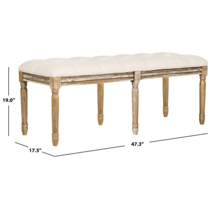 Rocha 19'' H French Brasserie Tufted Traditional Rustic Wood Bench