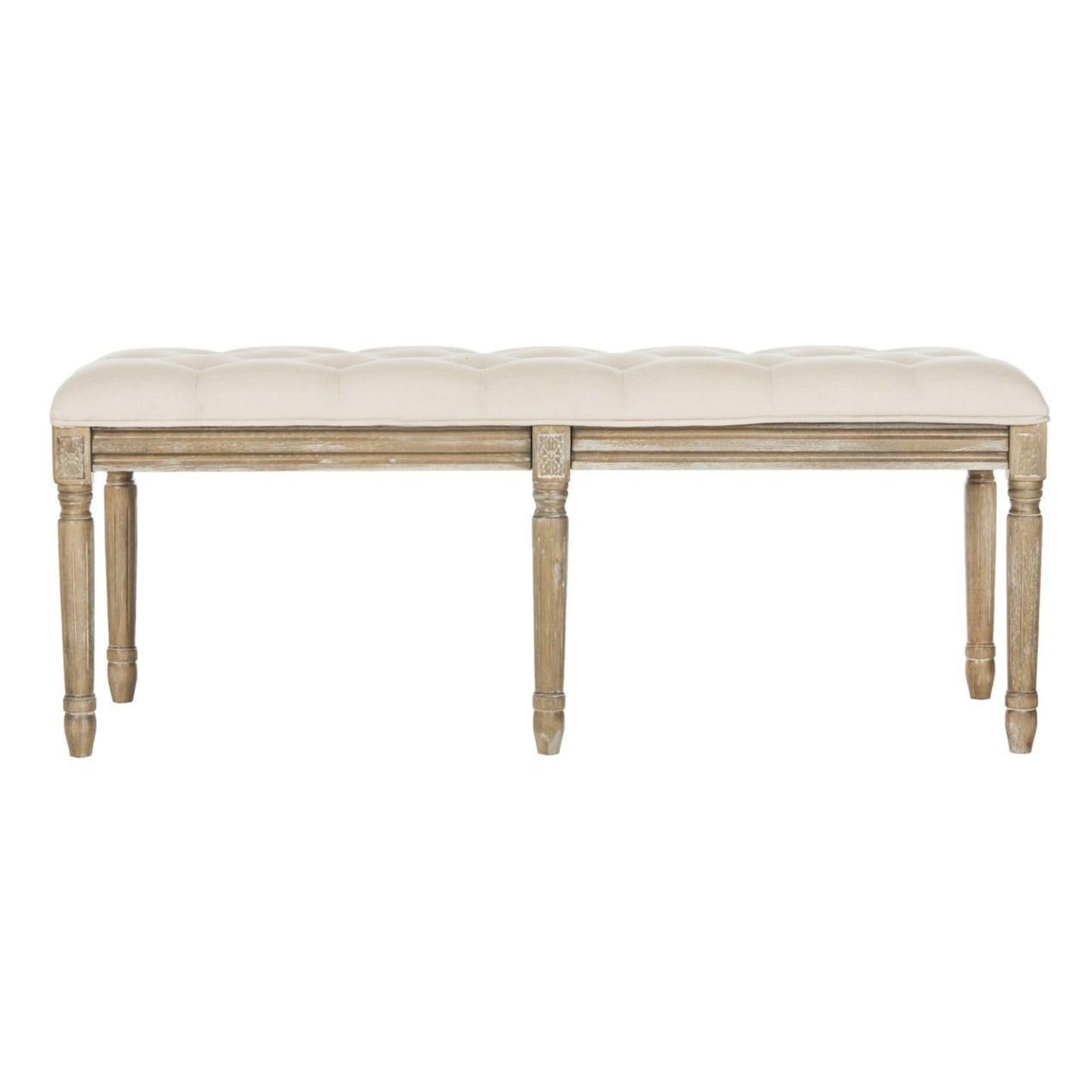 Rocha 19'' H French Brasserie Tufted Traditional Rustic Wood Bench