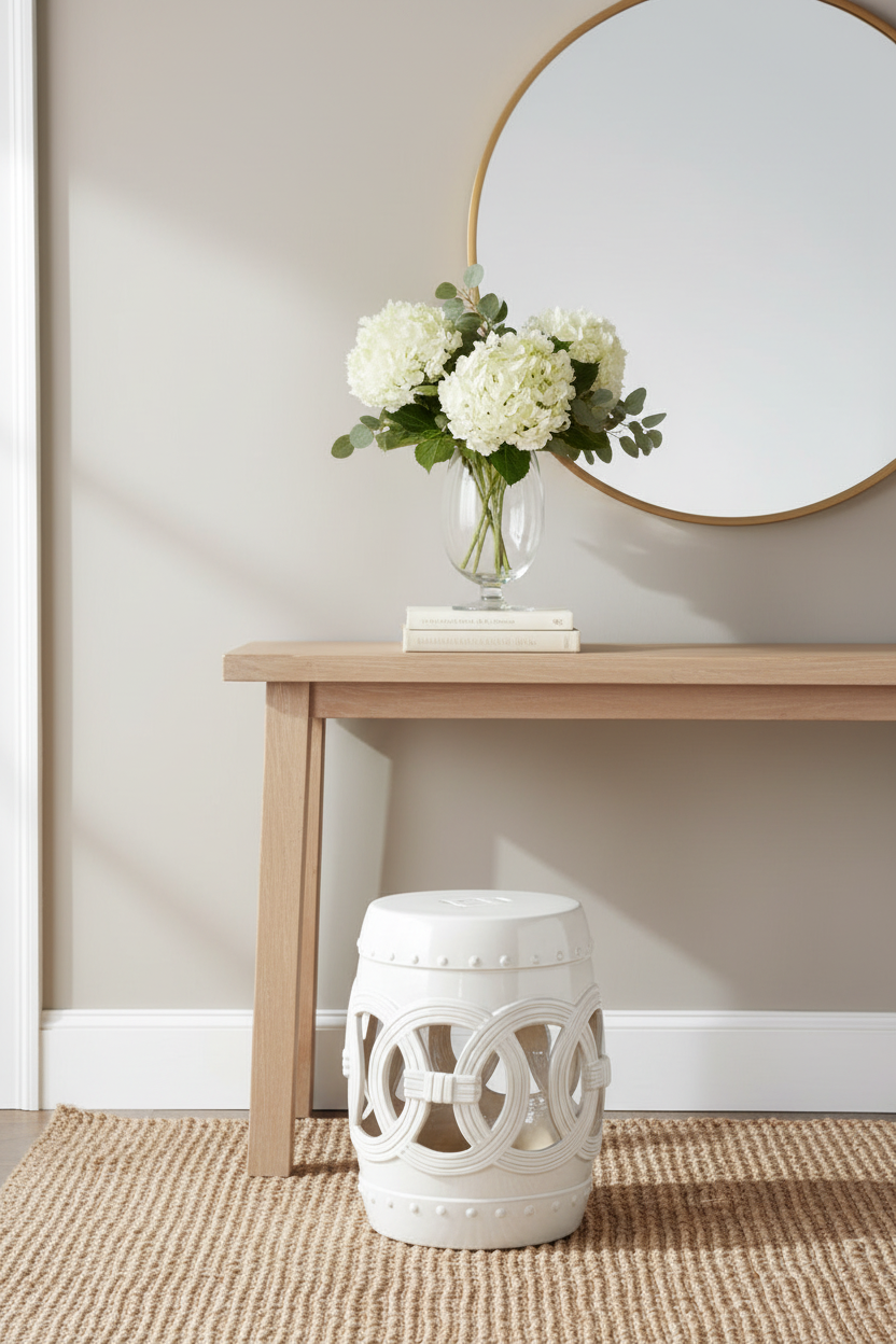 Antique White Double Coin Ceramic Stool - Indoor Lifestyle