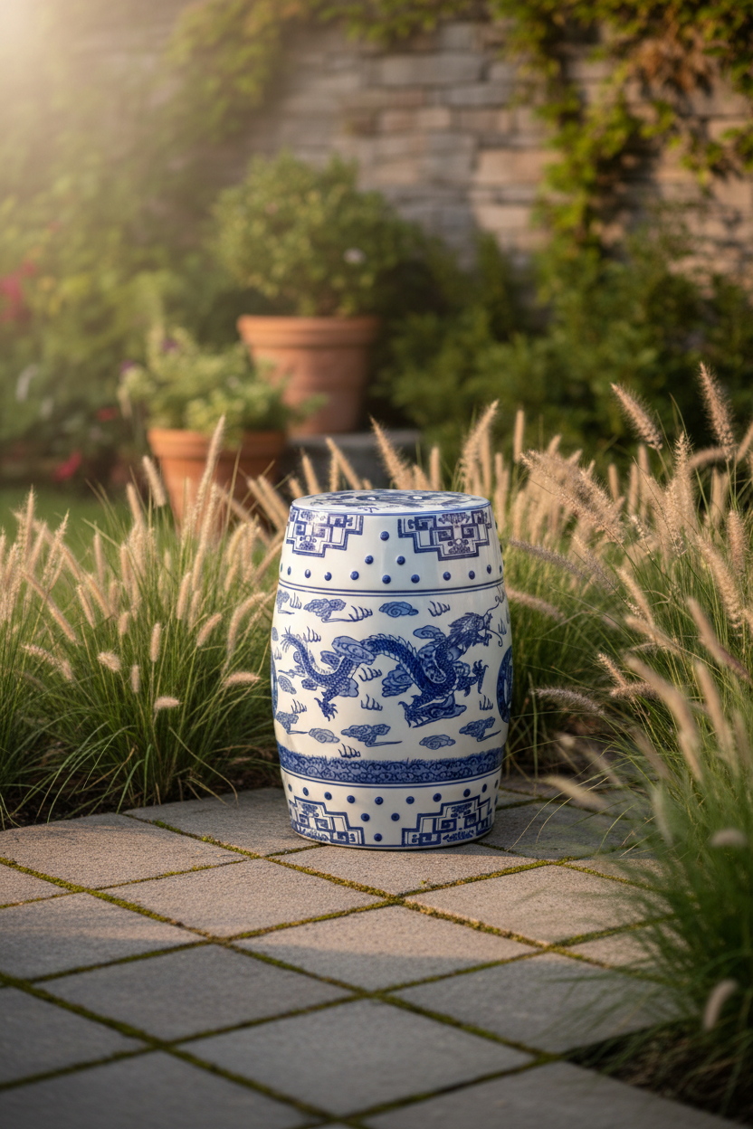 Dragon's Breath Chinoiserie Garden Stool - Outdoor Lifestyle