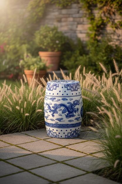 Dragon's Breath Chinoiserie Garden Stool - Outdoor Lifestyle