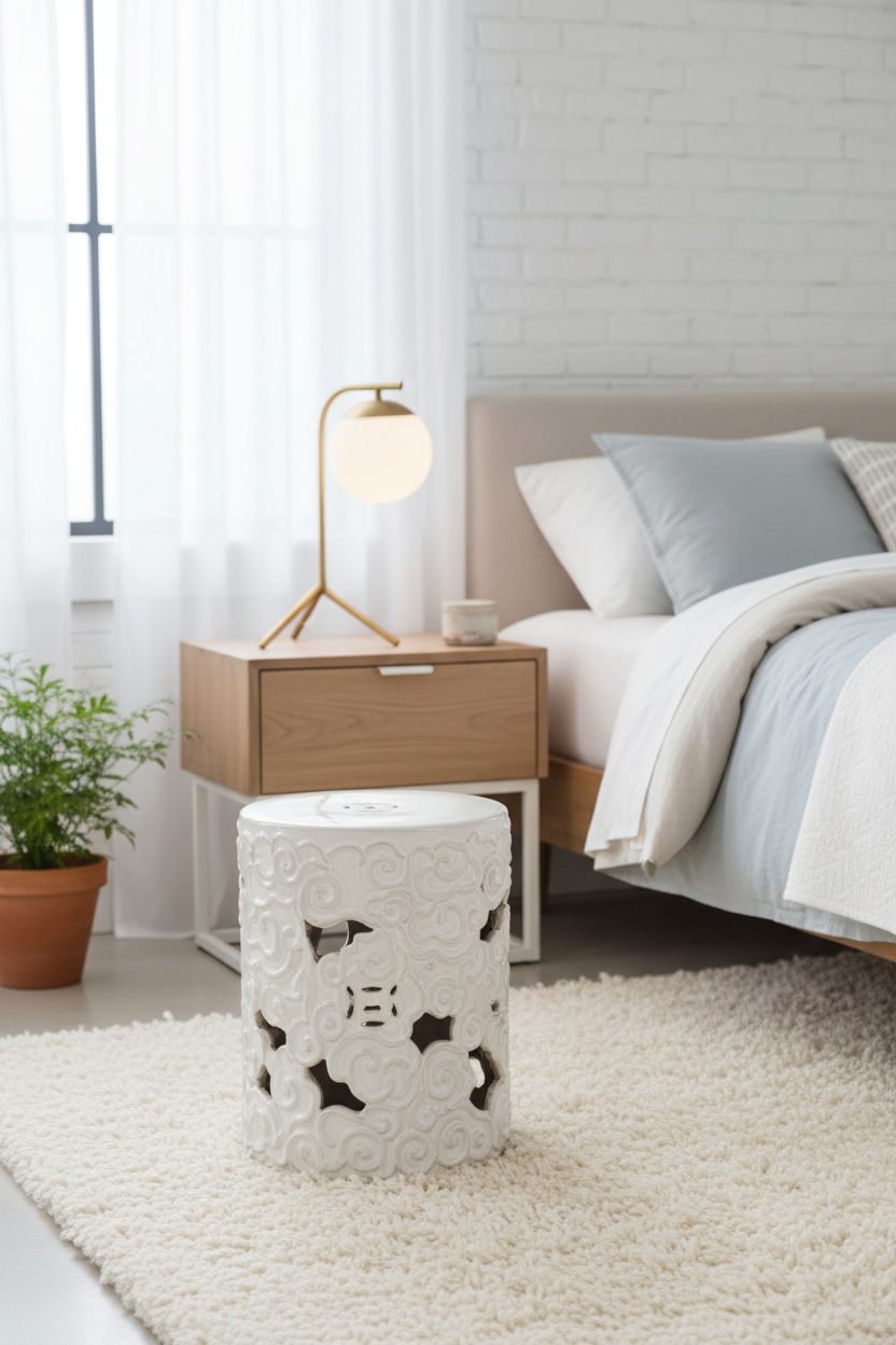 White Cloud Garden Stool - Indoor Lifestyle