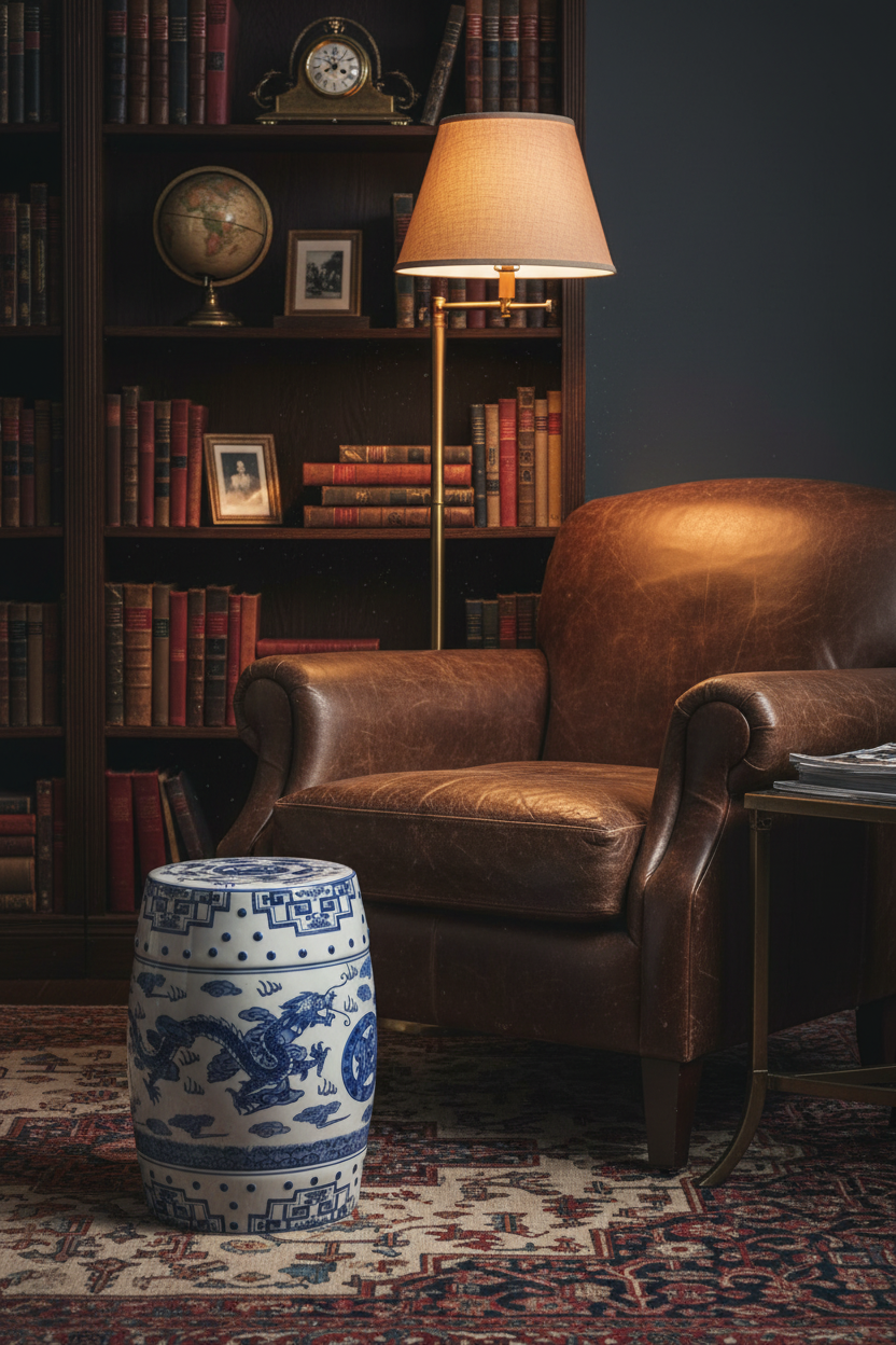 Dragon's Breath Chinoiserie Garden Stool - Indoor Lifestyle