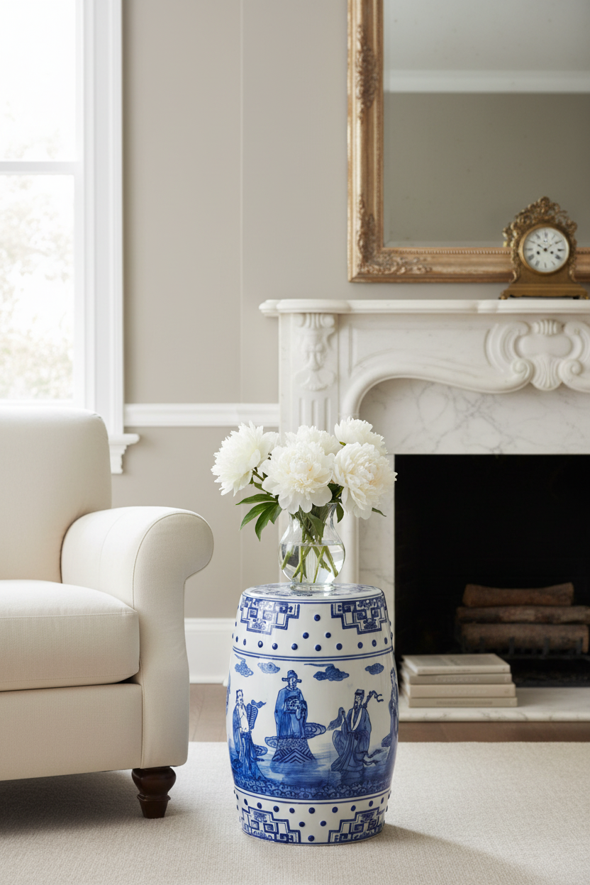 Ocean Jewel Chinoiserie Garden Stool - Indoor Lifestyle
