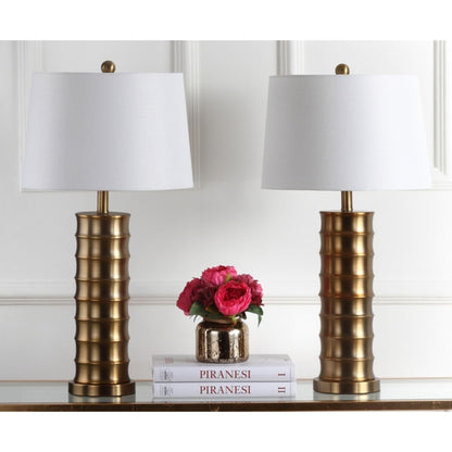 SET OF 2 LINUS BRASS COLUMN TABLE LAMPS