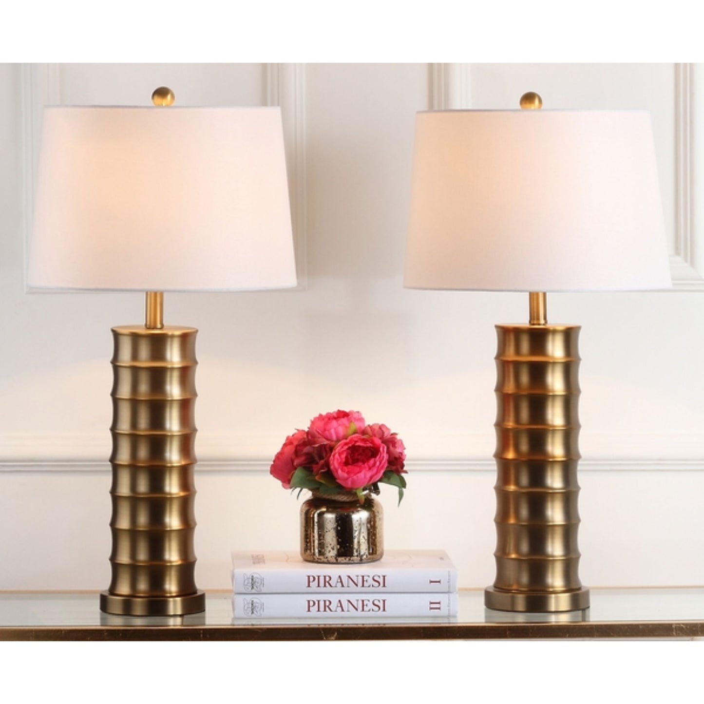 SET OF 2 LINUS BRASS COLUMN TABLE LAMPS